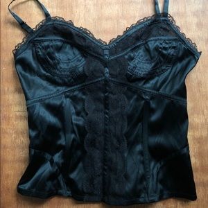 Sexy Black Satin and Lace Corset Top